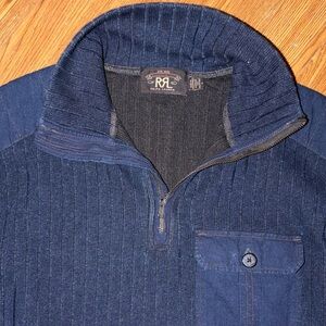 Ralph Lauren Double RL Indigo 1/3 Zip Sweatshirt Ribbed Medium